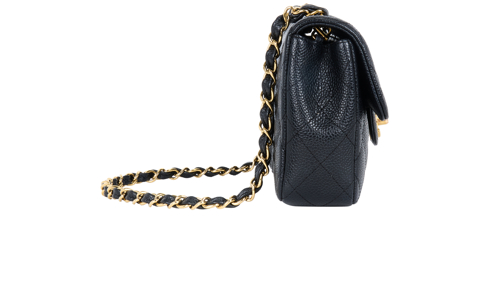 East West Classic Flap, &pound;2,700, Handbags, Black, Caviar Leather, Side view